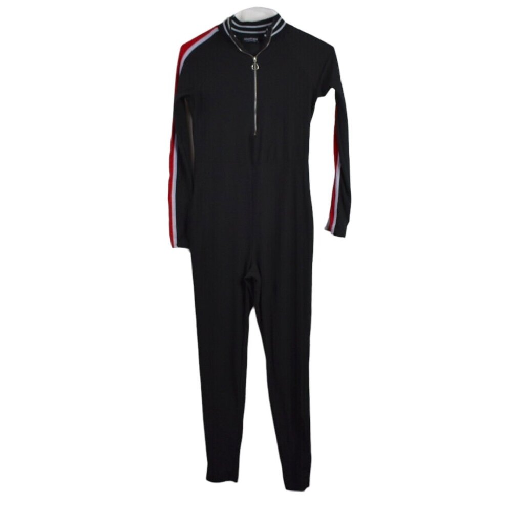 Fashion Nova Jumpsuit M Womens Black Quarter Zip One Piece Long Sleeve Casual
